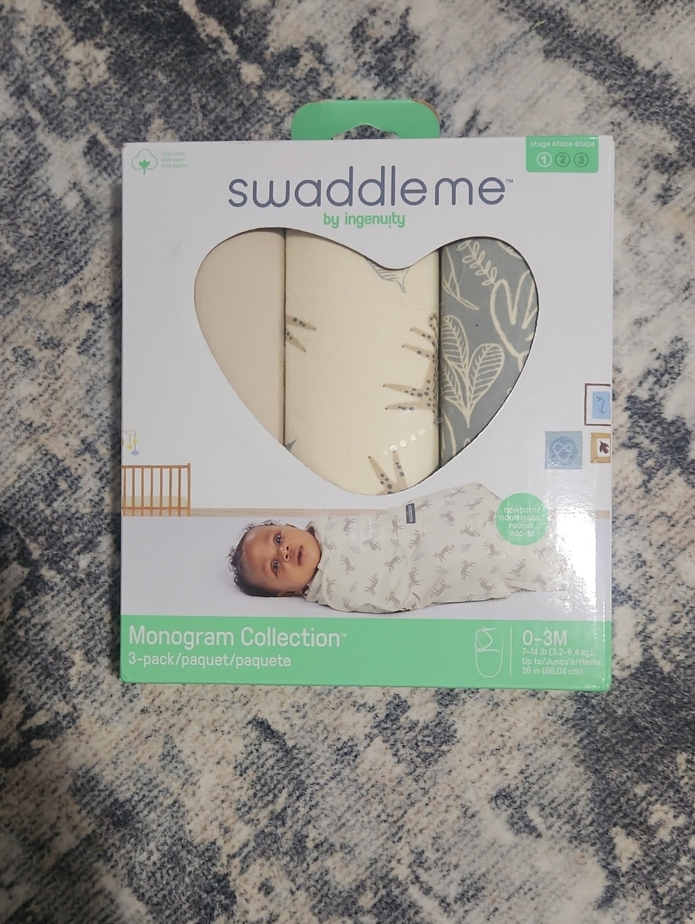 BNWT Monogram Collection Baby Swaddle Set - Cream & Gray